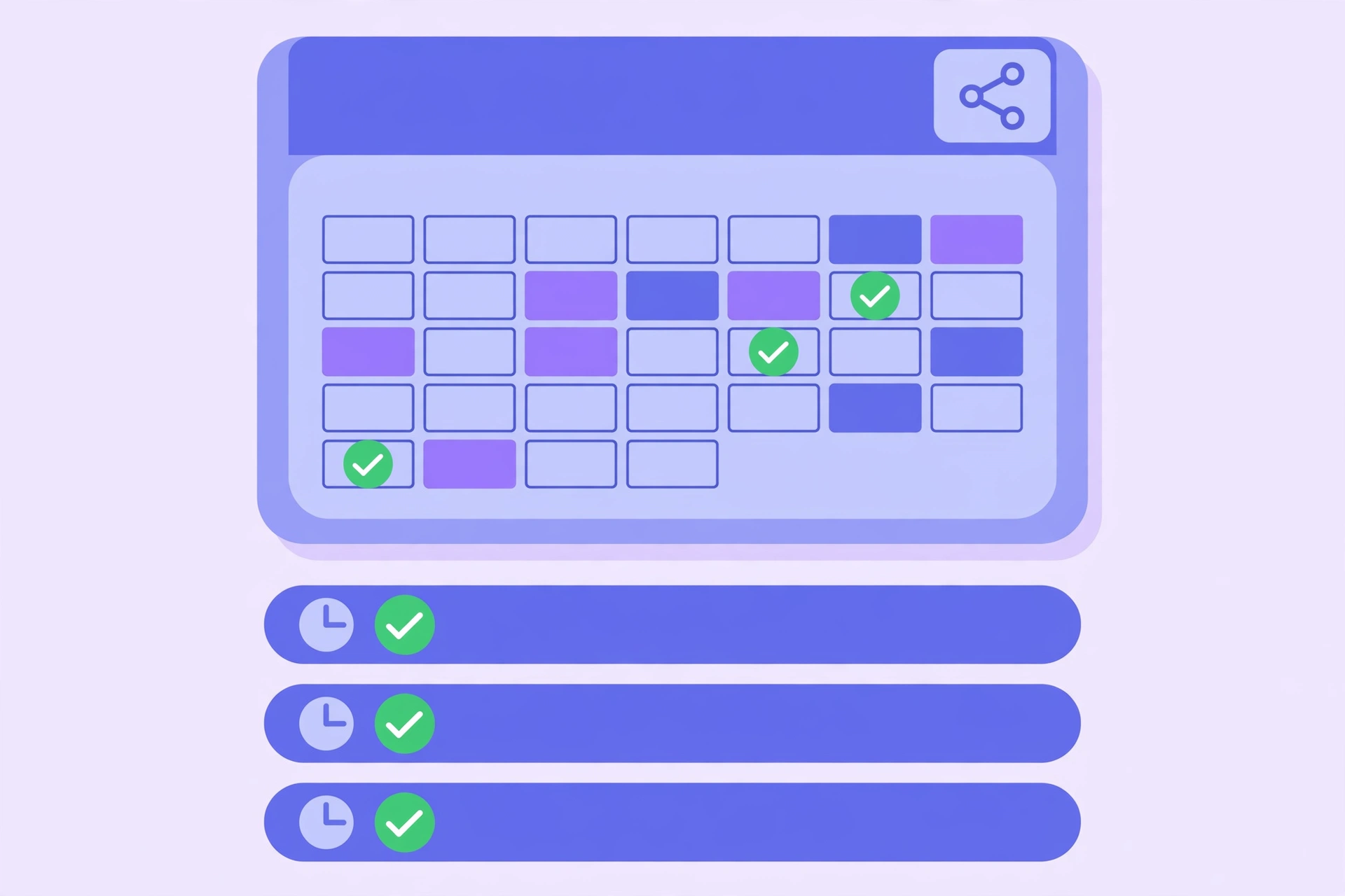Illustration of a calendar with bookable time slots and confirmation checkmarks