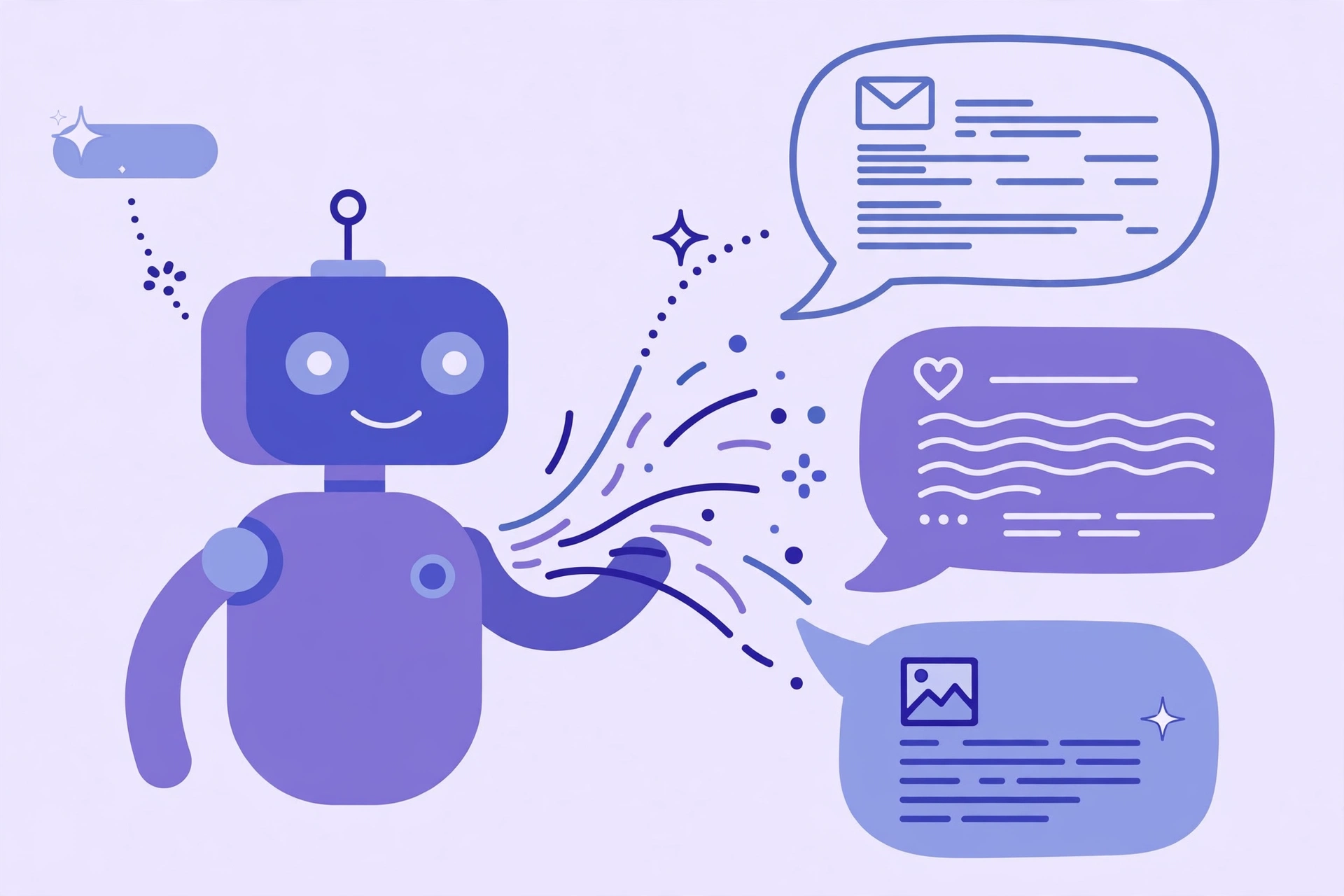 Illustration of an AI assistant generating marketing copy variations